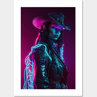 Cowgirl Cyperpunk Beauty with Futuristic Cityscape - Ultra Realistic Posters and Art